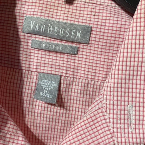 Van Heusen Men’s Fitted Pink/White Checked Long Sleeve Dress Shirt. Size 15 - Picture 3 of 9